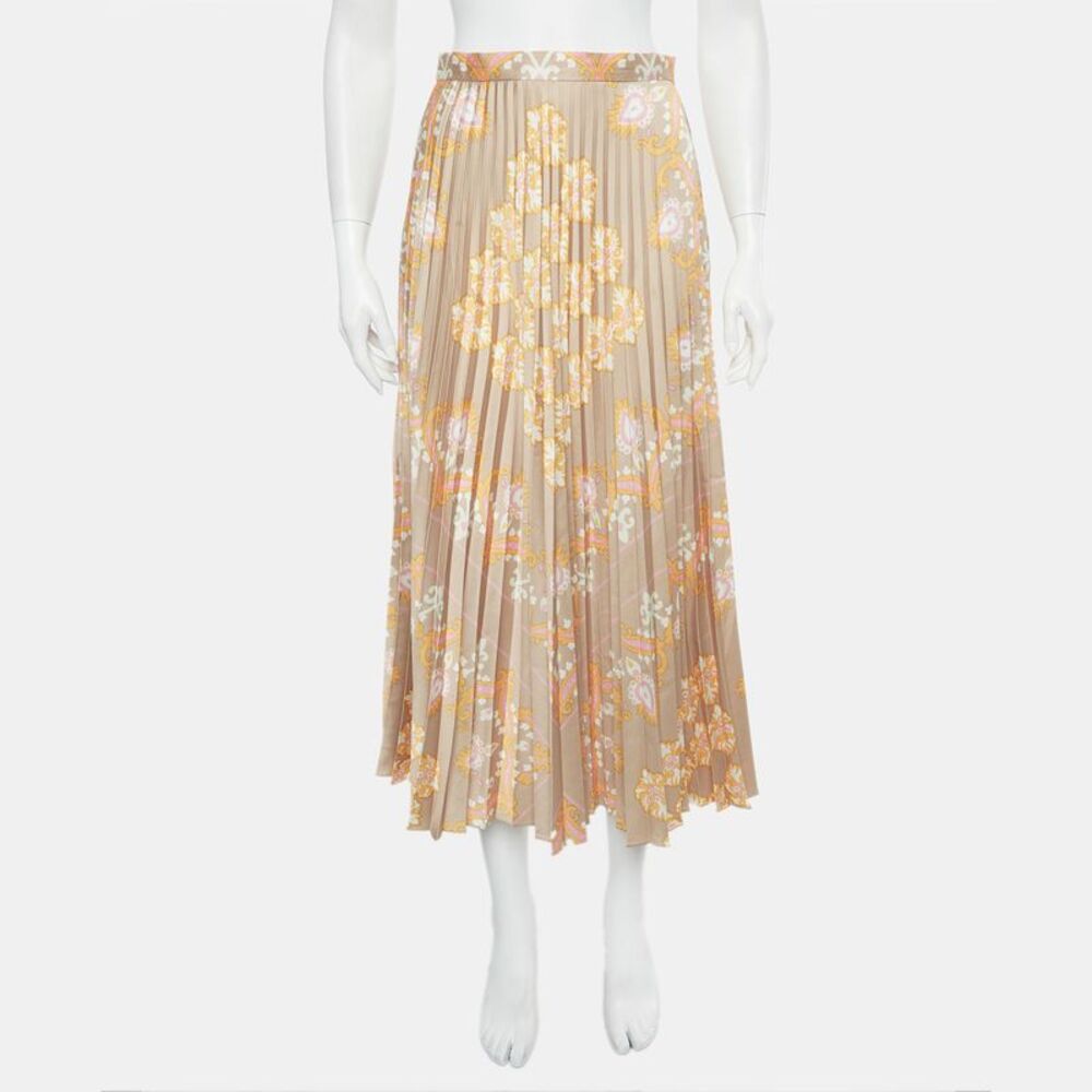 Sandro Multicolour Floral Print Sateen Fulgence Pleated Midi Skirt S - Picture 2 of 7